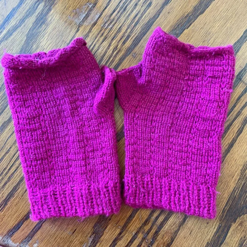 Artisan Knit Alpaca Wool Blend Fingerless Gloves Magenta Pink Winter Mittens